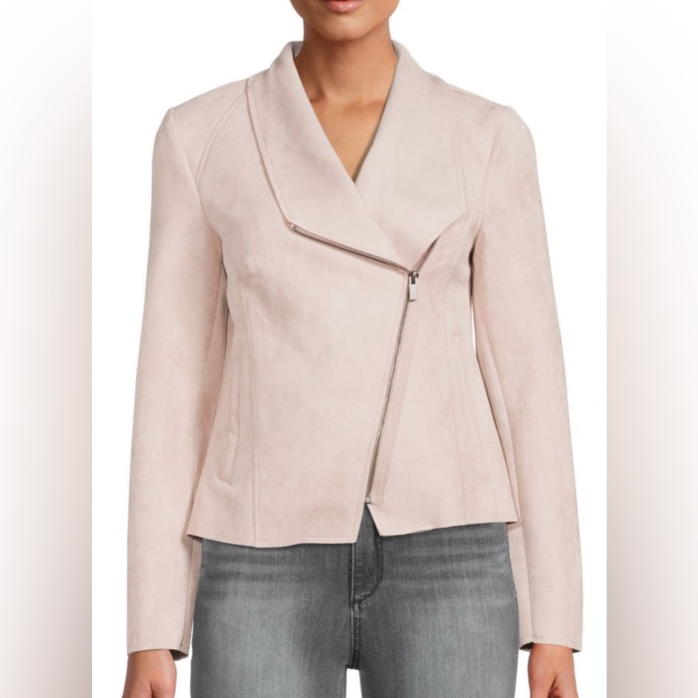 Carmen Mark Valvo: Faux Suede Drape Moto Jacket